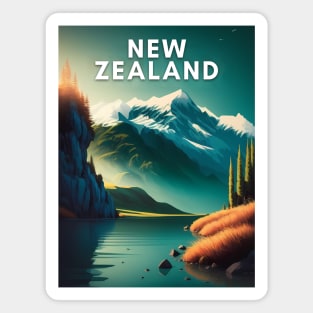 New Zealand traditional travel print - New Zealand poster, New Zealand mountains Magnet